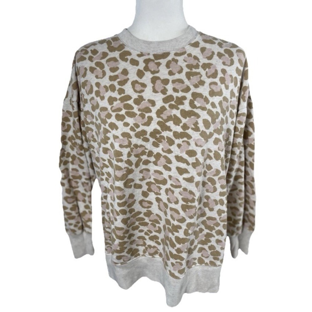 Aerie Oversized‎ Desert Sweatshirt Animal Print Side Slit Pullover XS LEOPARD